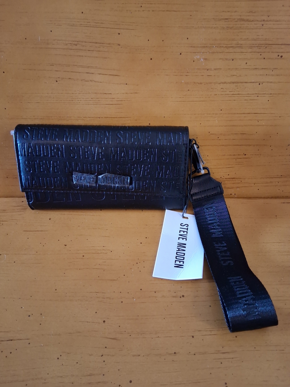 Steve Madden Black Embossed Wristlet Wallet